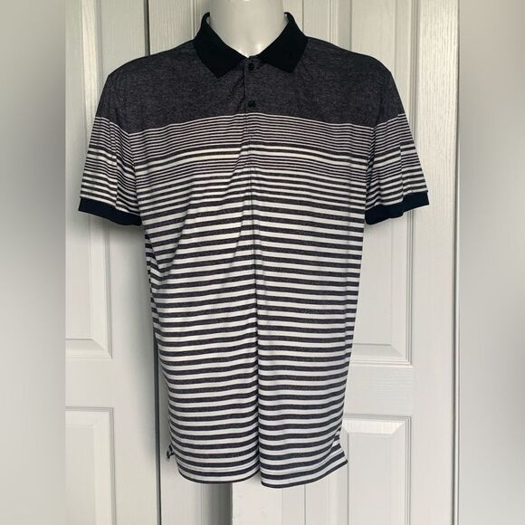 J. Lindeberg Black and White Striped Men's Golf Polo Shirt - Picture 1 of 8